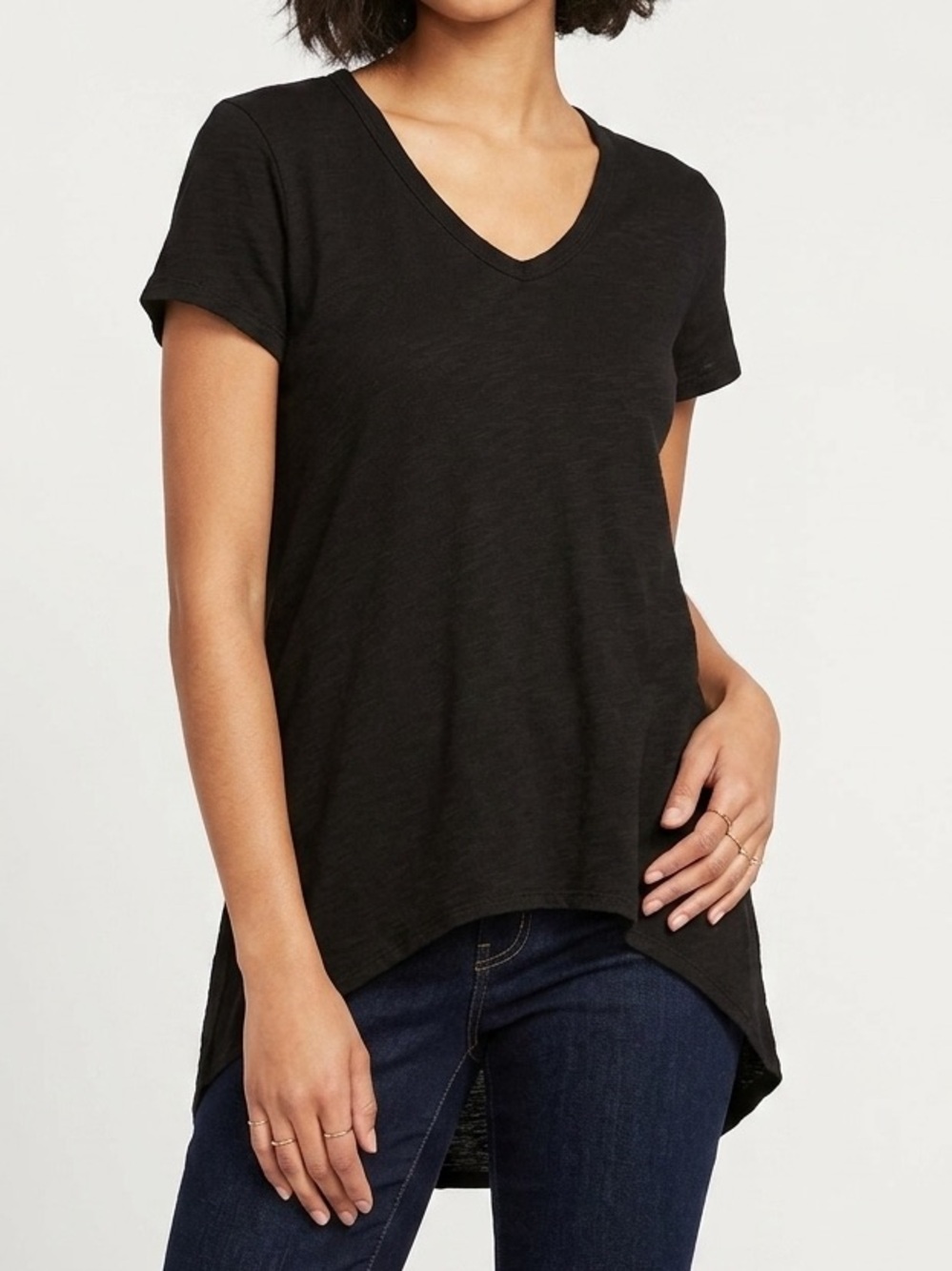 Relaxed WILT Black Cotton V-Neck Hi-Low Tee Top Size XS